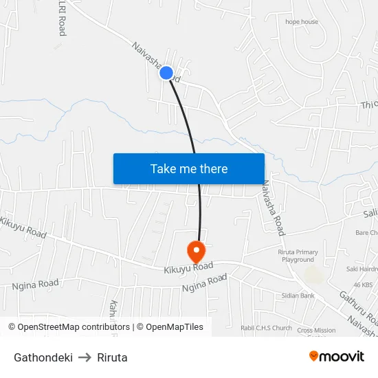 Gathondeki to Riruta map