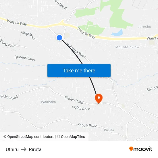 Uthiru to Riruta map