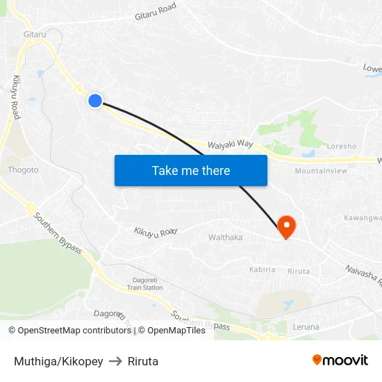 Muthiga/Kikopey to Riruta map