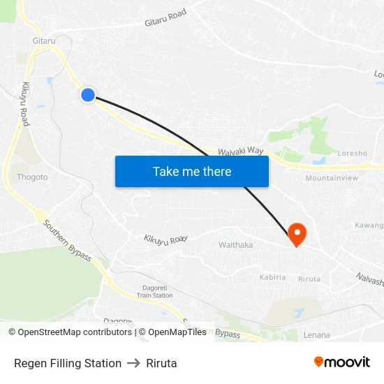 Regen Filling Station to Riruta map