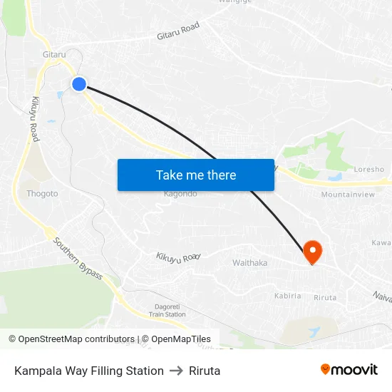 Kampala Way Filling Station to Riruta map