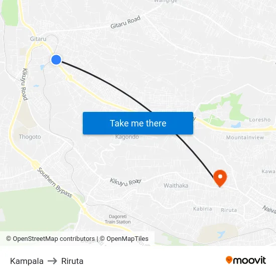 Kampala to Riruta map
