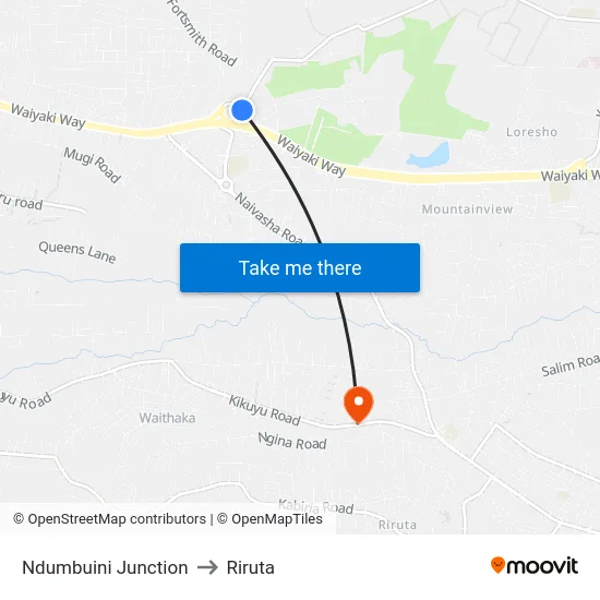 Ndumbuini Junction to Riruta map