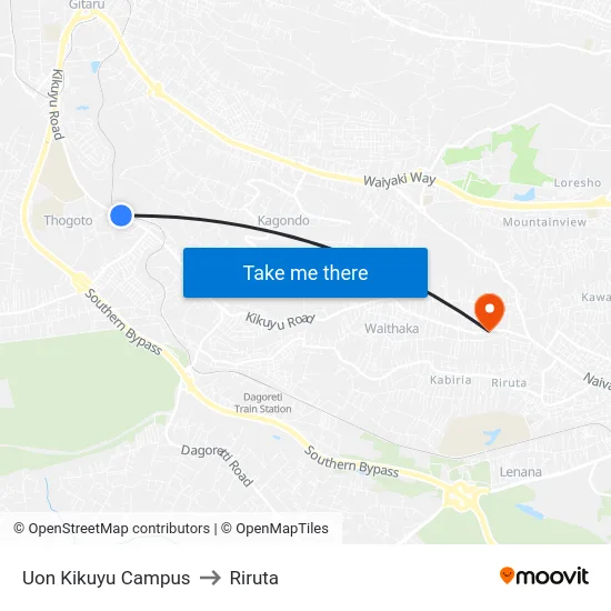 Uon Kikuyu Campus to Riruta map