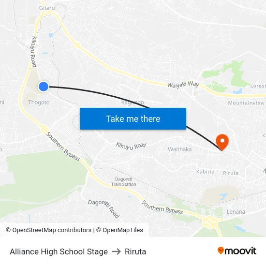 Alliance High School Stage to Riruta map