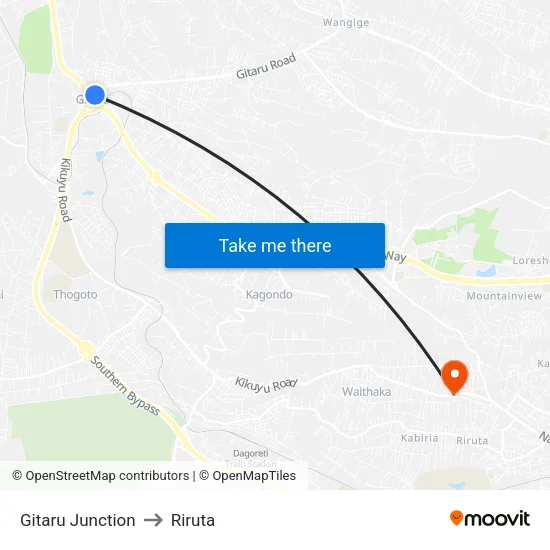 Gitaru Junction to Riruta map