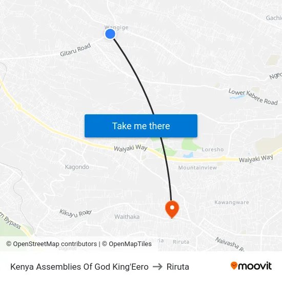 Kenya Assemblies Of God King'Eero to Riruta map
