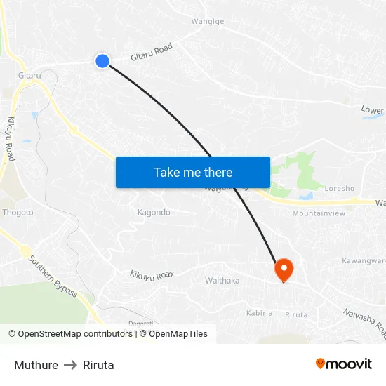 Muthure to Riruta map