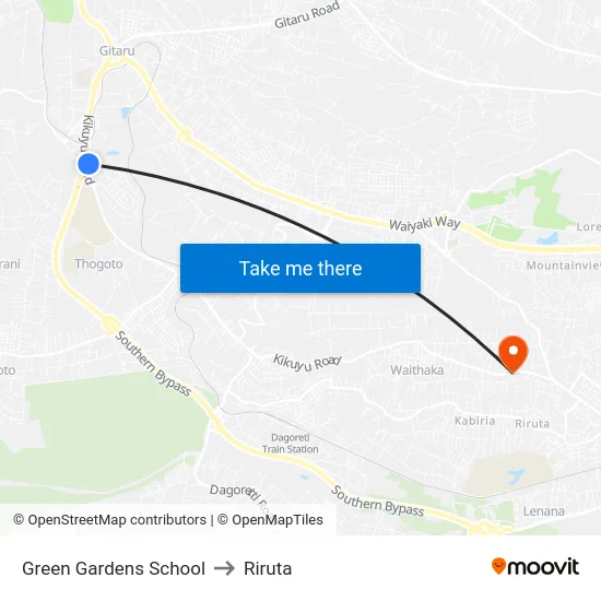 Green Gardens School to Riruta map