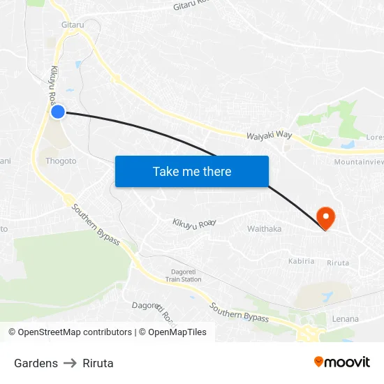 Gardens to Riruta map