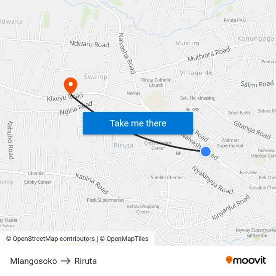 Mlangosoko to Riruta map