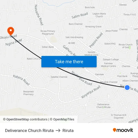 Deliverance Church Riruta to Riruta map