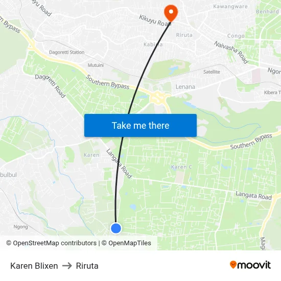 Karen Blixen to Riruta map