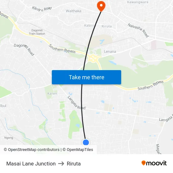 Masai Lane Junction to Riruta map