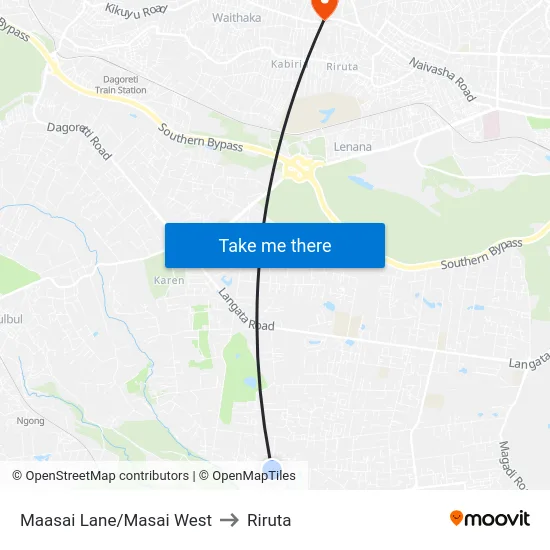 Maasai Lane/Masai West to Riruta map