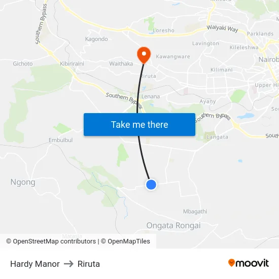 Hardy Manor to Riruta map