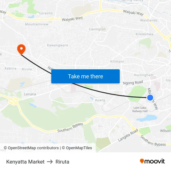 Kenyatta Market to Riruta map