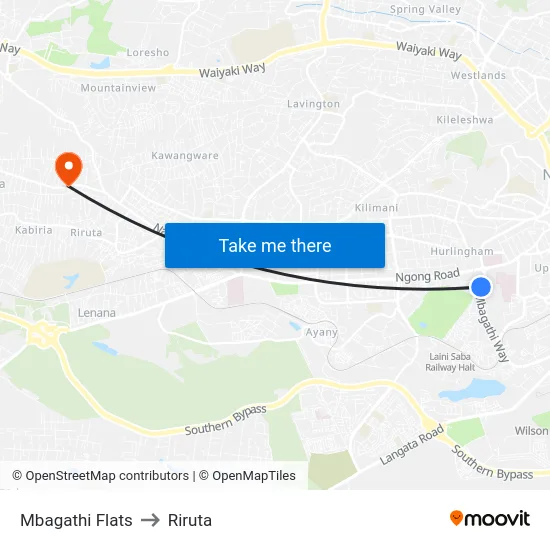 Mbagathi Flats to Riruta map