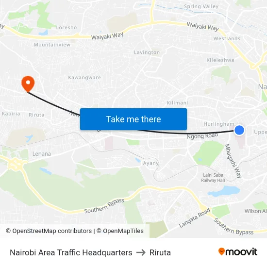 Nairobi Area Traffic Headquarters to Riruta map