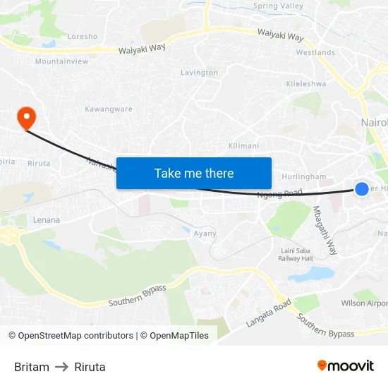 Britam to Riruta map