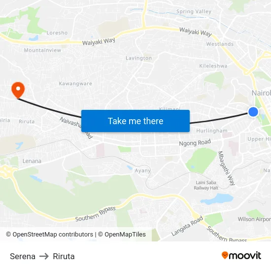Serena to Riruta map