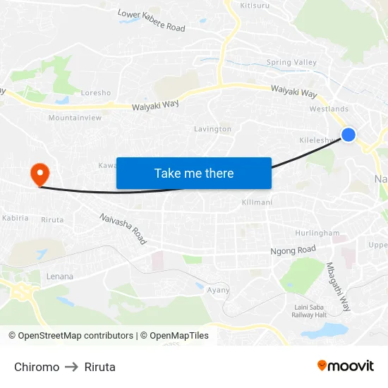 Chiromo to Riruta map