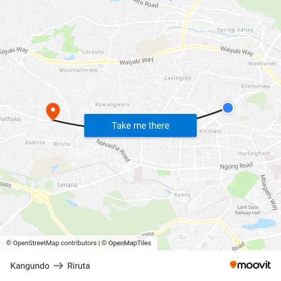 Kangundo to Riruta map