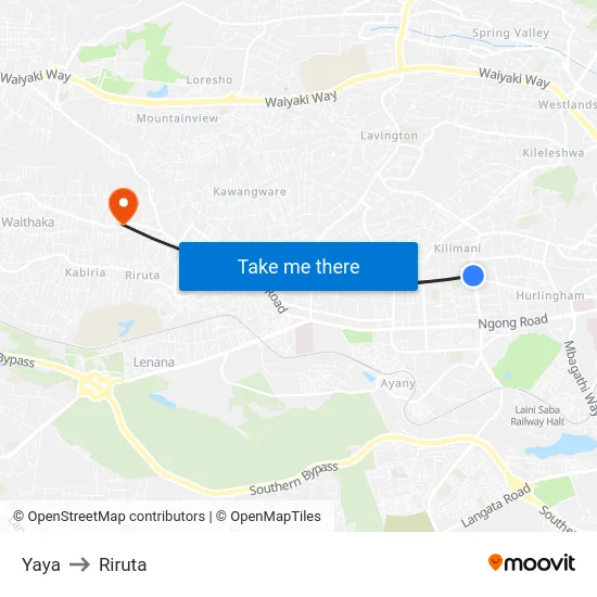 Yaya to Riruta map