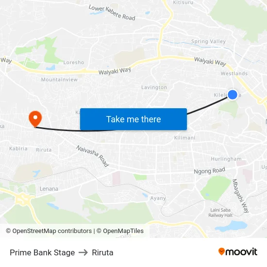 Prime Bank Stage to Riruta map