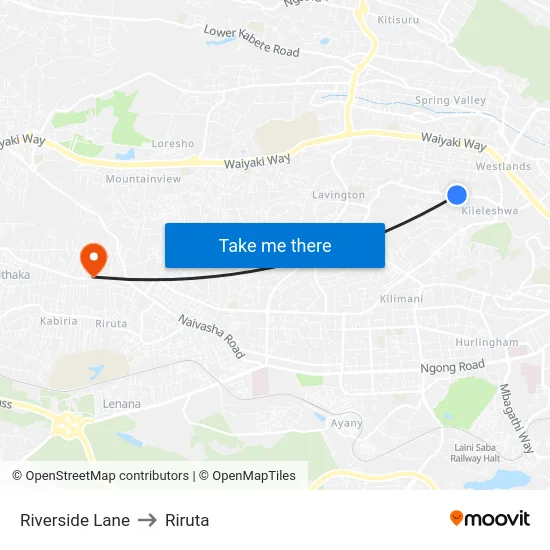 Riverside Lane to Riruta map