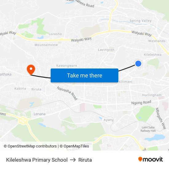 Kileleshwa Primary School to Riruta map