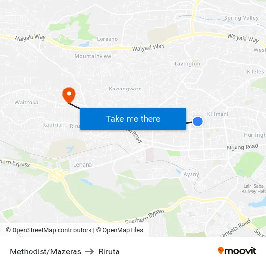 Methodist/Mazeras to Riruta map