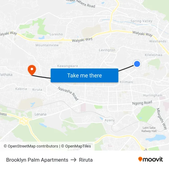 Brooklyn Palm Apartments to Riruta map