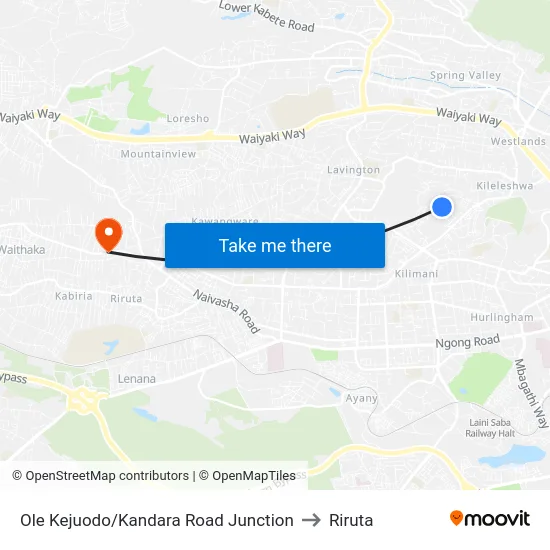 Ole Kejuodo/Kandara Road Junction to Riruta map