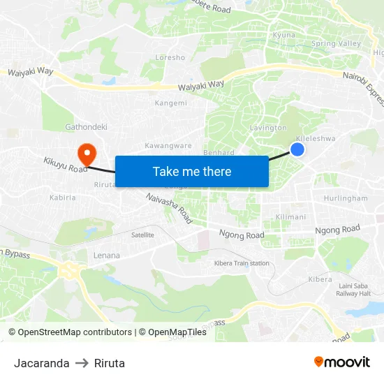 Jacaranda to Riruta map