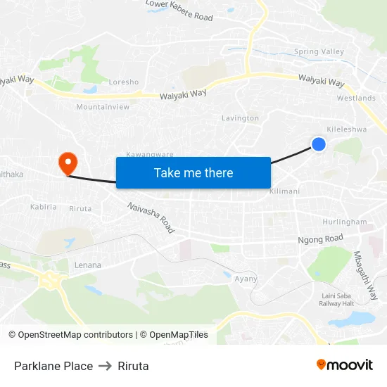 Parklane Place to Riruta map