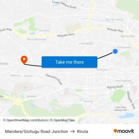 Mandera/Gichugu Road Junction to Riruta map