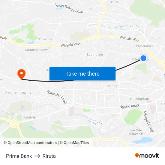 Prime Bank to Riruta map