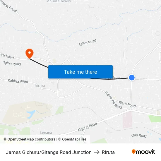 James Gichuru/Gitanga Road Junction to Riruta map