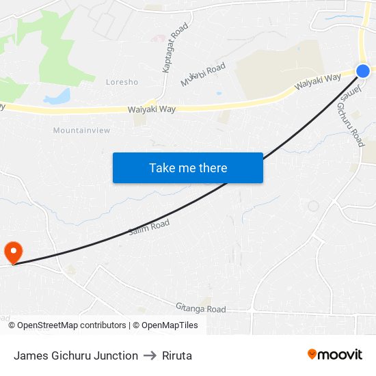 James Gichuru Junction to Riruta map