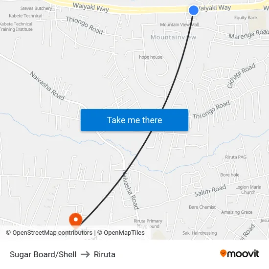Sugar Board/Shell to Riruta map