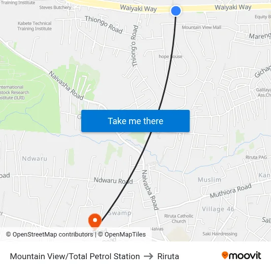 Mountain View/Total Petrol Station to Riruta map