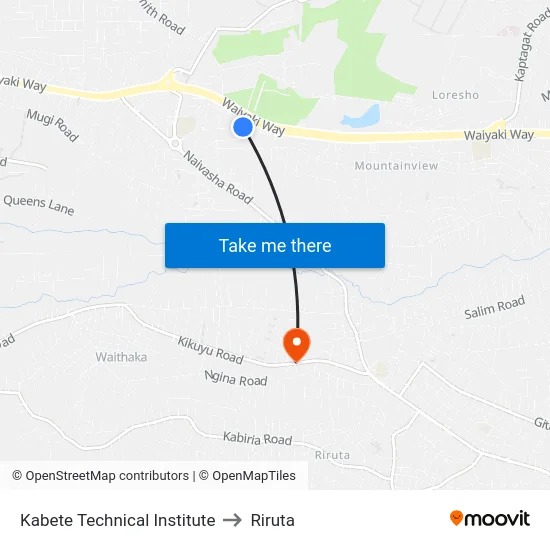 Kabete Technical Institute to Riruta map