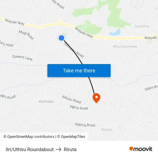 Ilri/Uthiru Roundabout to Riruta map