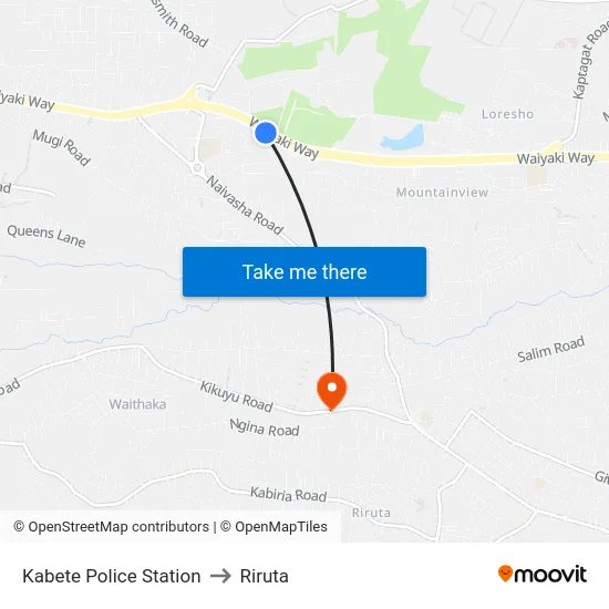 Kabete Police Station to Riruta map