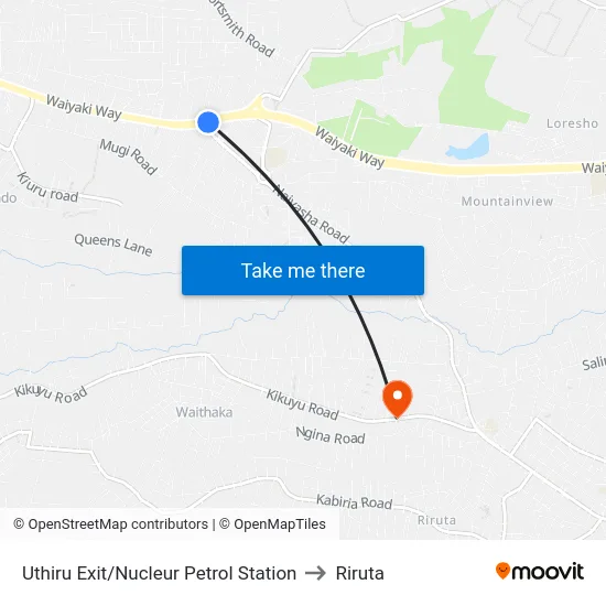 Uthiru Exit/Nucleur Petrol Station to Riruta map