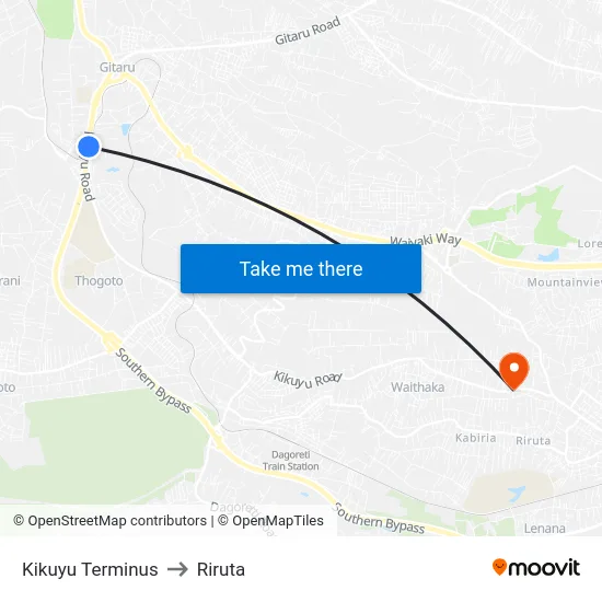 Kikuyu Terminus to Riruta map