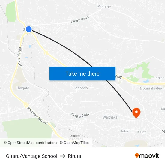 Gitaru/Vantage School to Riruta map