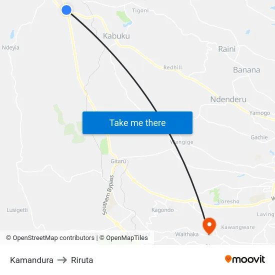 Kamandura to Riruta map