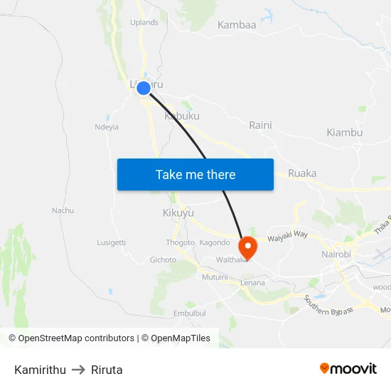 Kamirithu to Riruta map